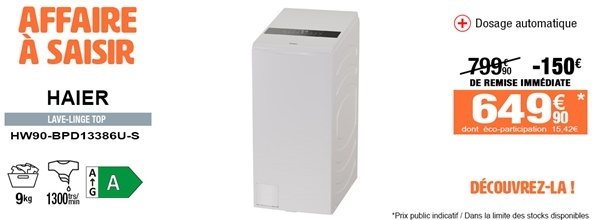 Lave-linge top Haier HW90-BPD13386U-S