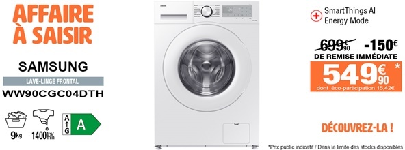 Lave-linge Samsung WW90CGC04DTH 9 kg 1400 trs/min Classe A