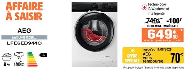 Lave-linge frontal AEG LFE6ED944O blanc