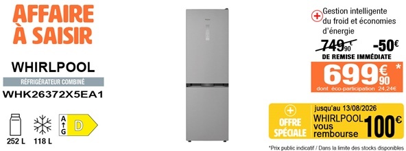 Réfrigérateur combiné Whirlpool WHK26372X5EA1