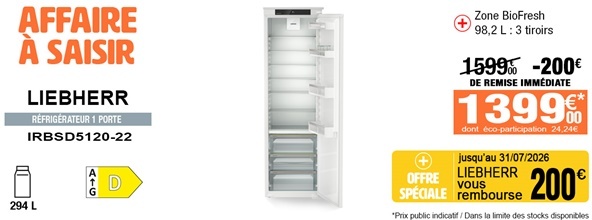 Réfrigérateur 1 porte Tout utile intégrable