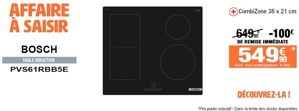 Table à induction Bosch PVS61RBB5E série 4 largeur 60 cm